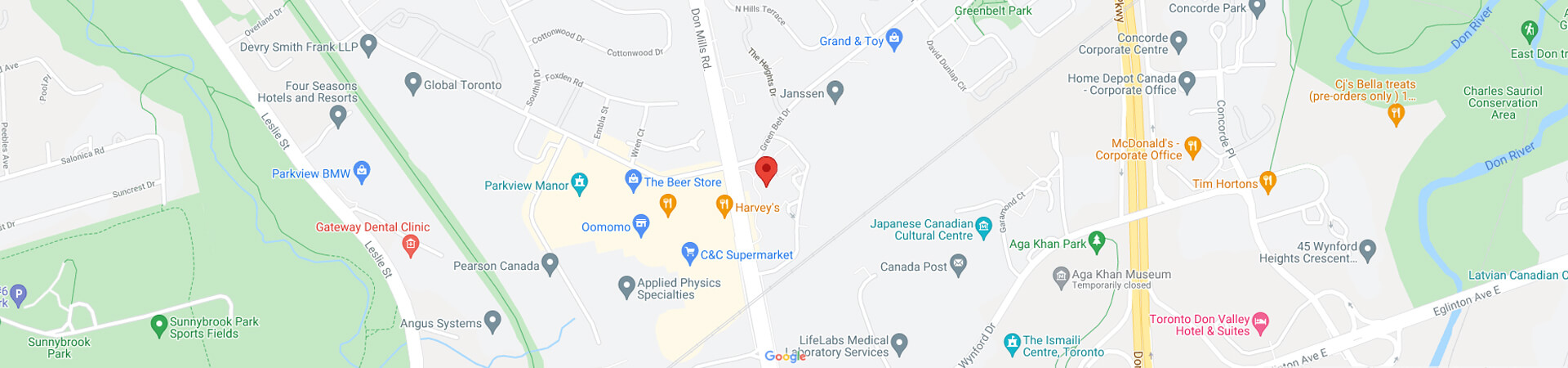 Google map image: 895 Don Mills Road,Two Morneau Shepell Centre, Suite 900,Toronto, ON, M3C 1W3, Canada
